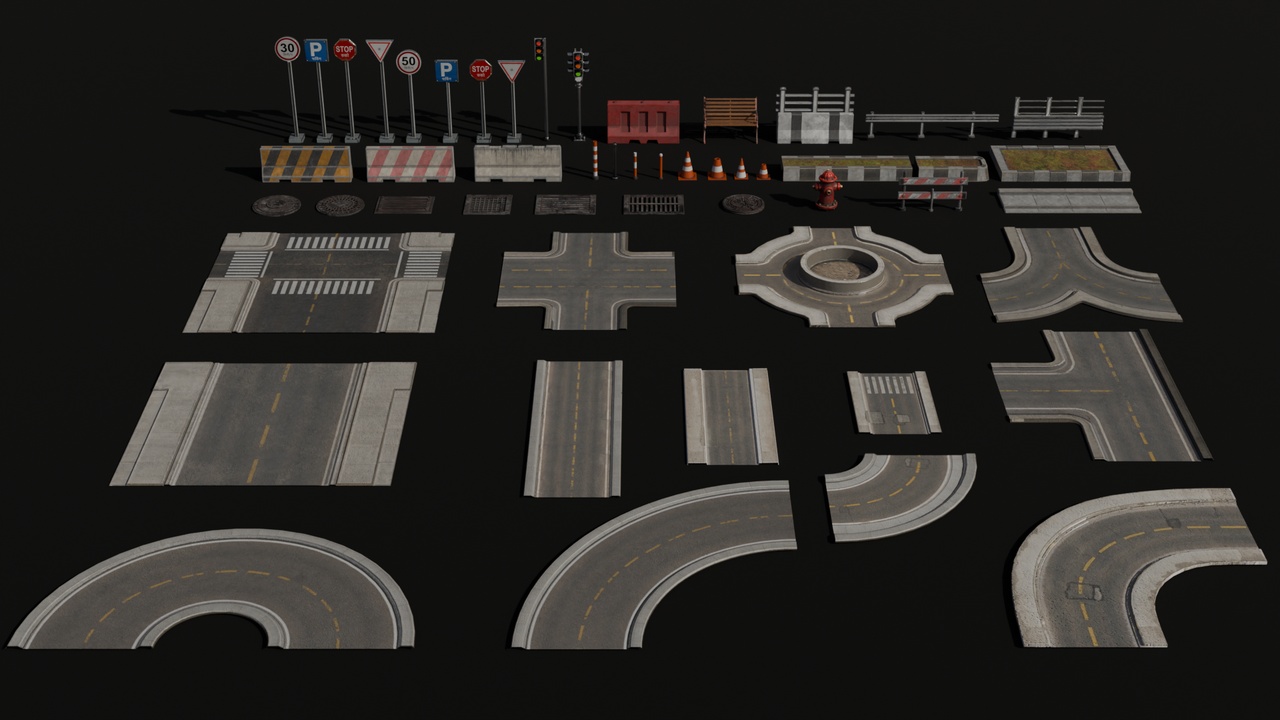 Media 1 for listing Asphalt Road & Street Kit – Modular Roads, Hindi Traffic Signs & Street Props