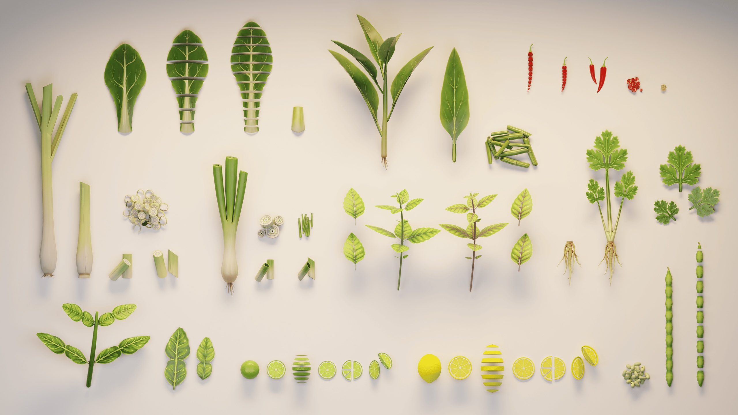 Media 1 for listing Stylized Asian Vegetable 3D Model Pack I Modular Low Poly Set
