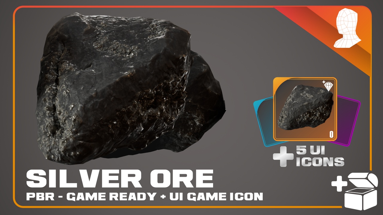 Media 1 for listing Silver Ore + 5 Loot Icons - PBR Game Ready