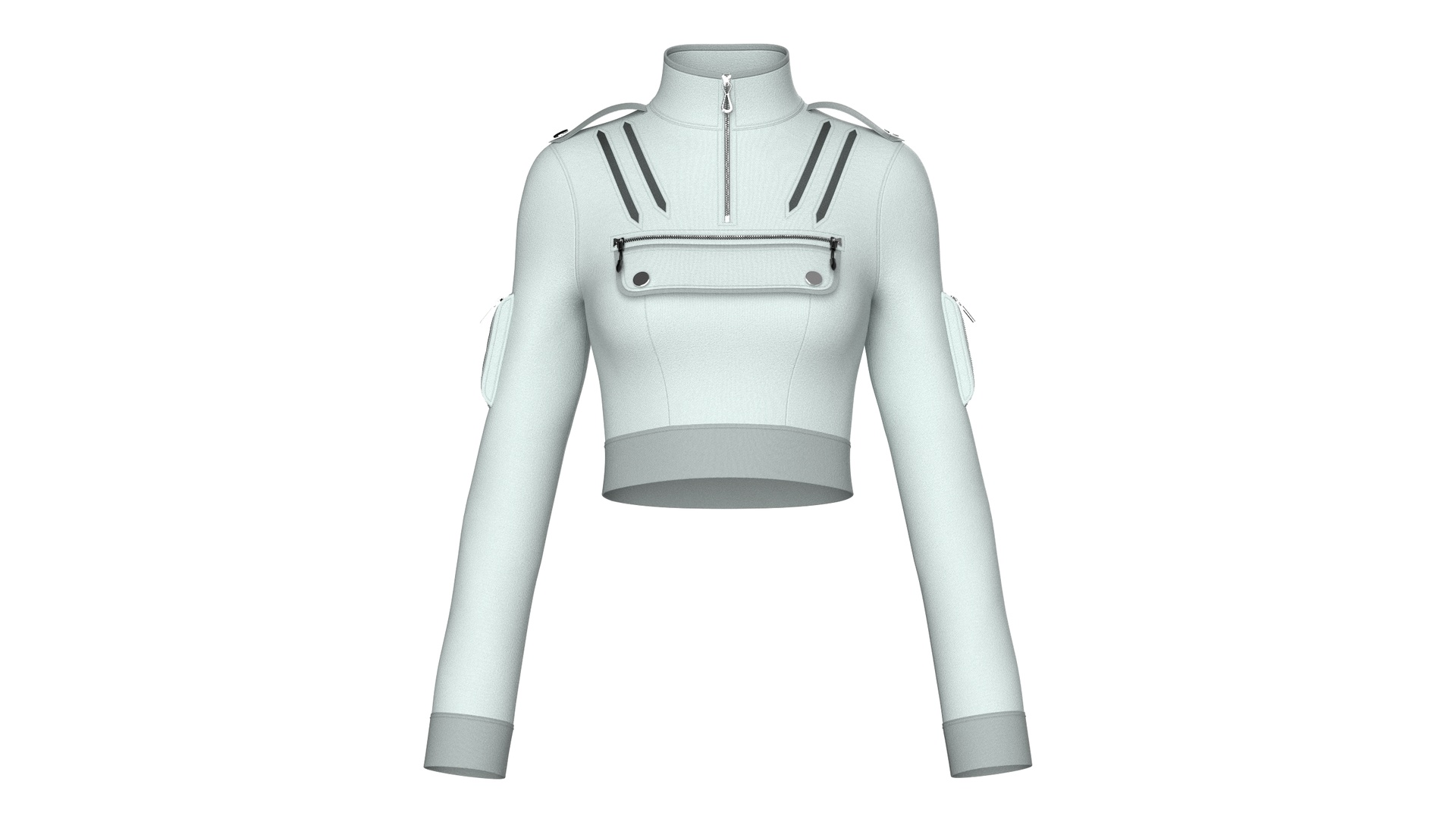 Media 1 for listing Girls Half Zip Tactical Crop Jacket | High Poly