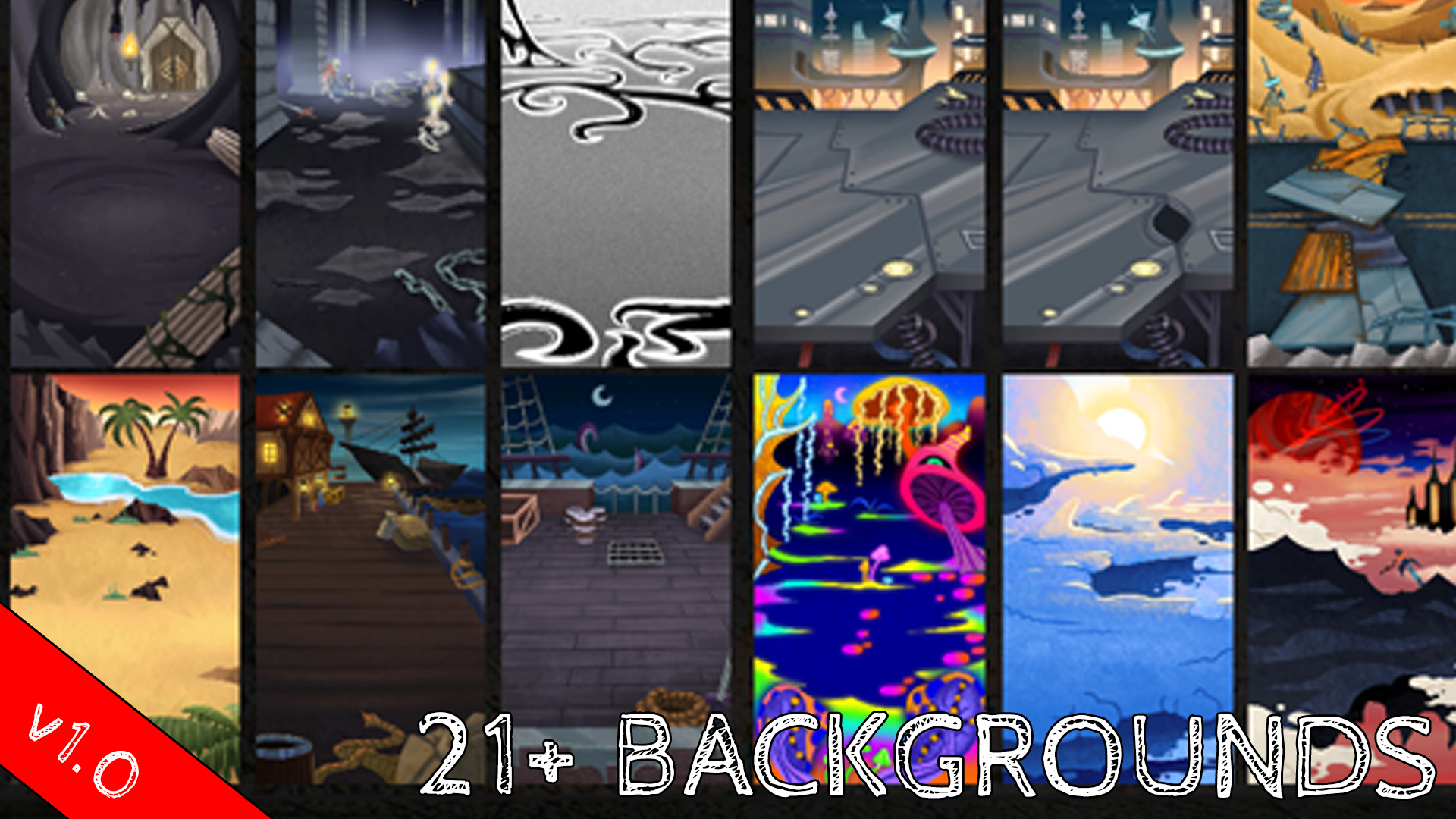 21 Hand Drawn 2D Backgrounds | Fab