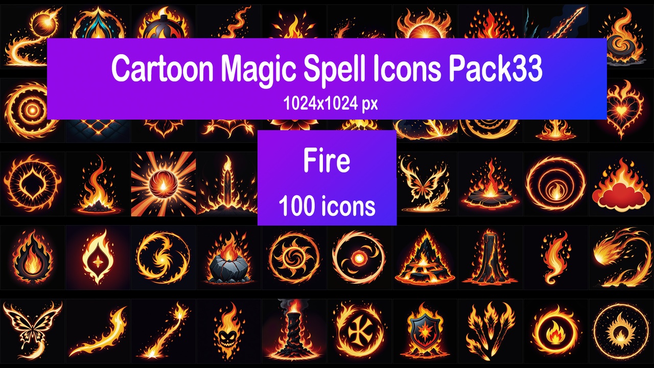 Media 1 for listing Cartoon Magic Spell Icons Pack33 - Fire