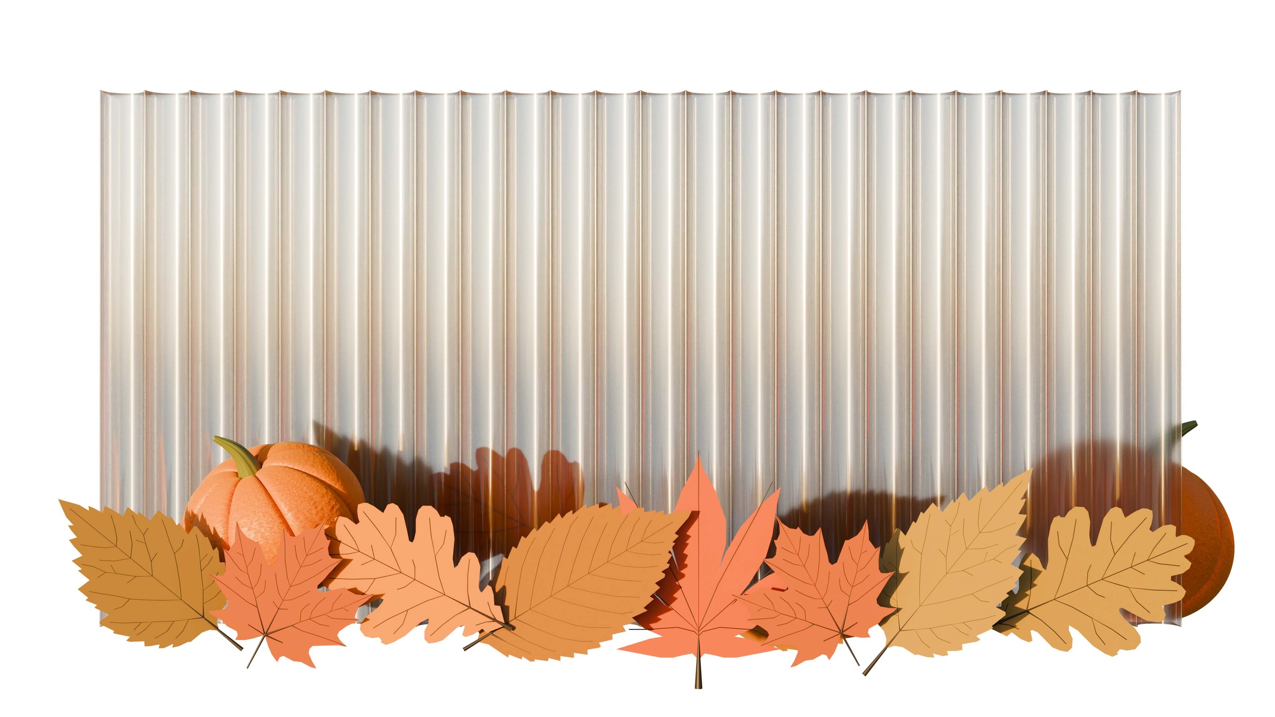 Media 1 for listing Autumn Background with Fluted Glass Panel, Pumpkins, and Fall Leaves
