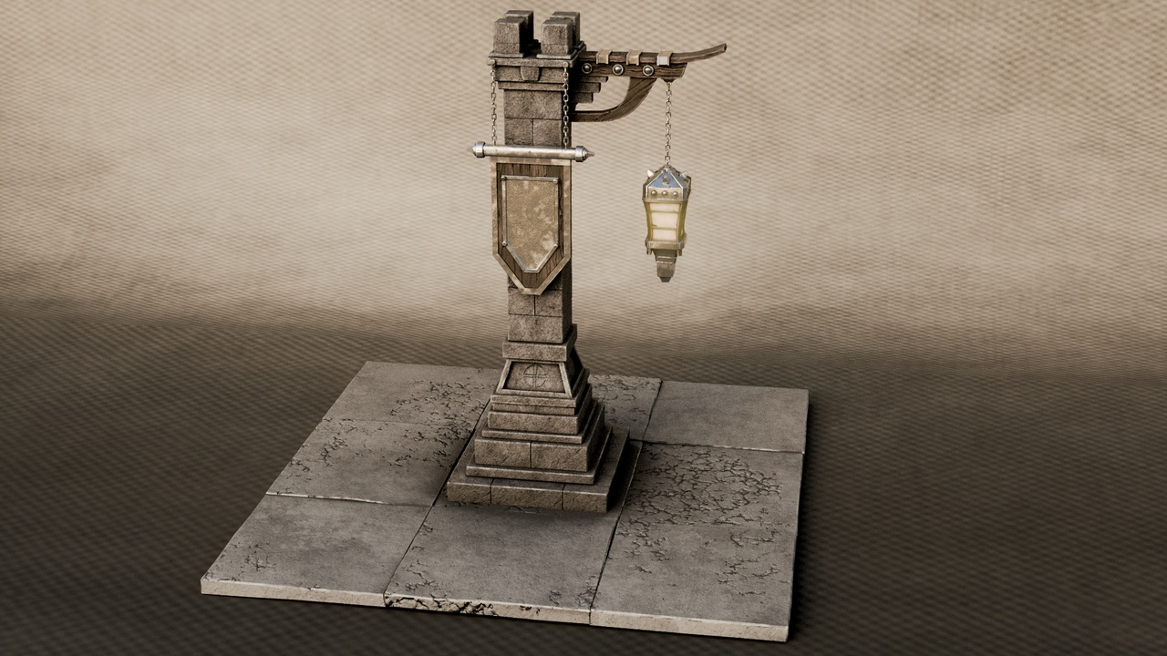 Media 1 for listing Medieval Dungeon Lantern Pillar - Fantasy Asset