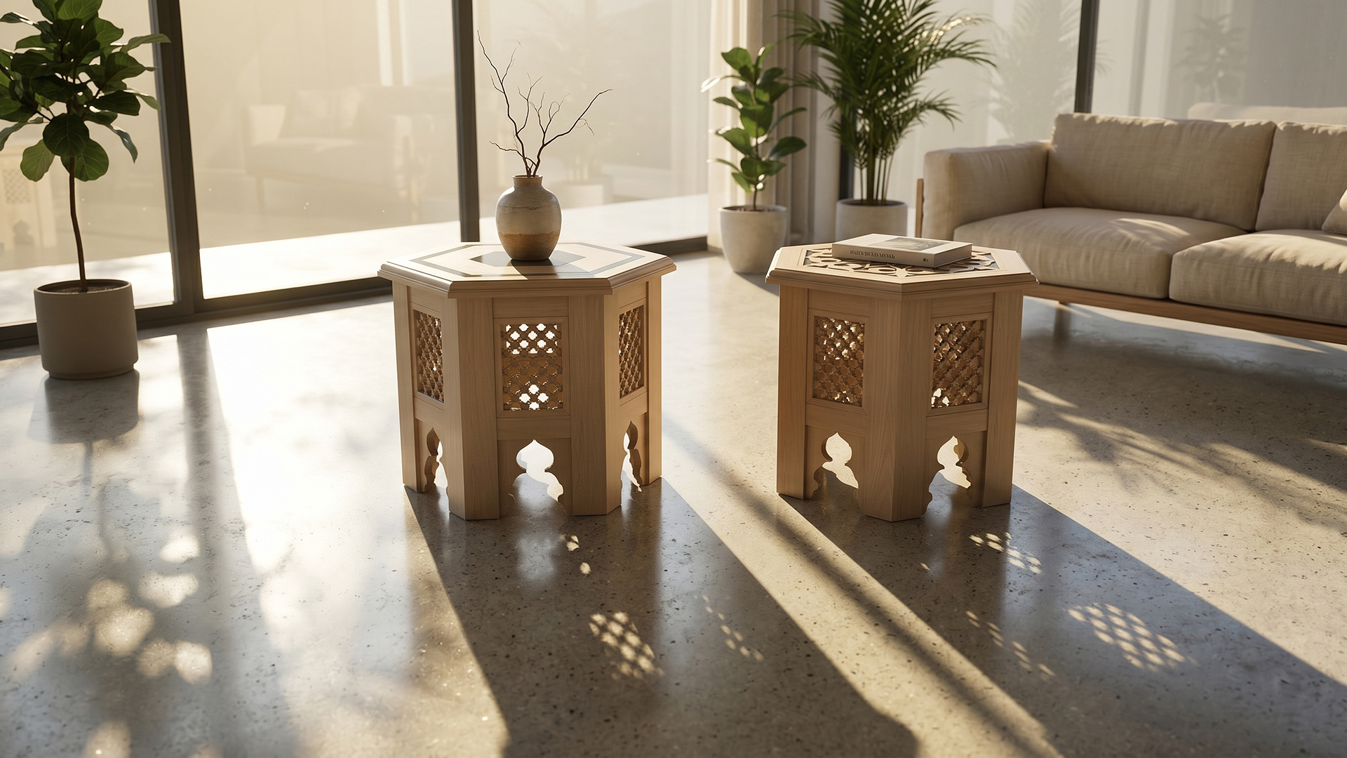 Modern Islamic Claustra Side Tables - Geometric Mashrabiya Furniture ...