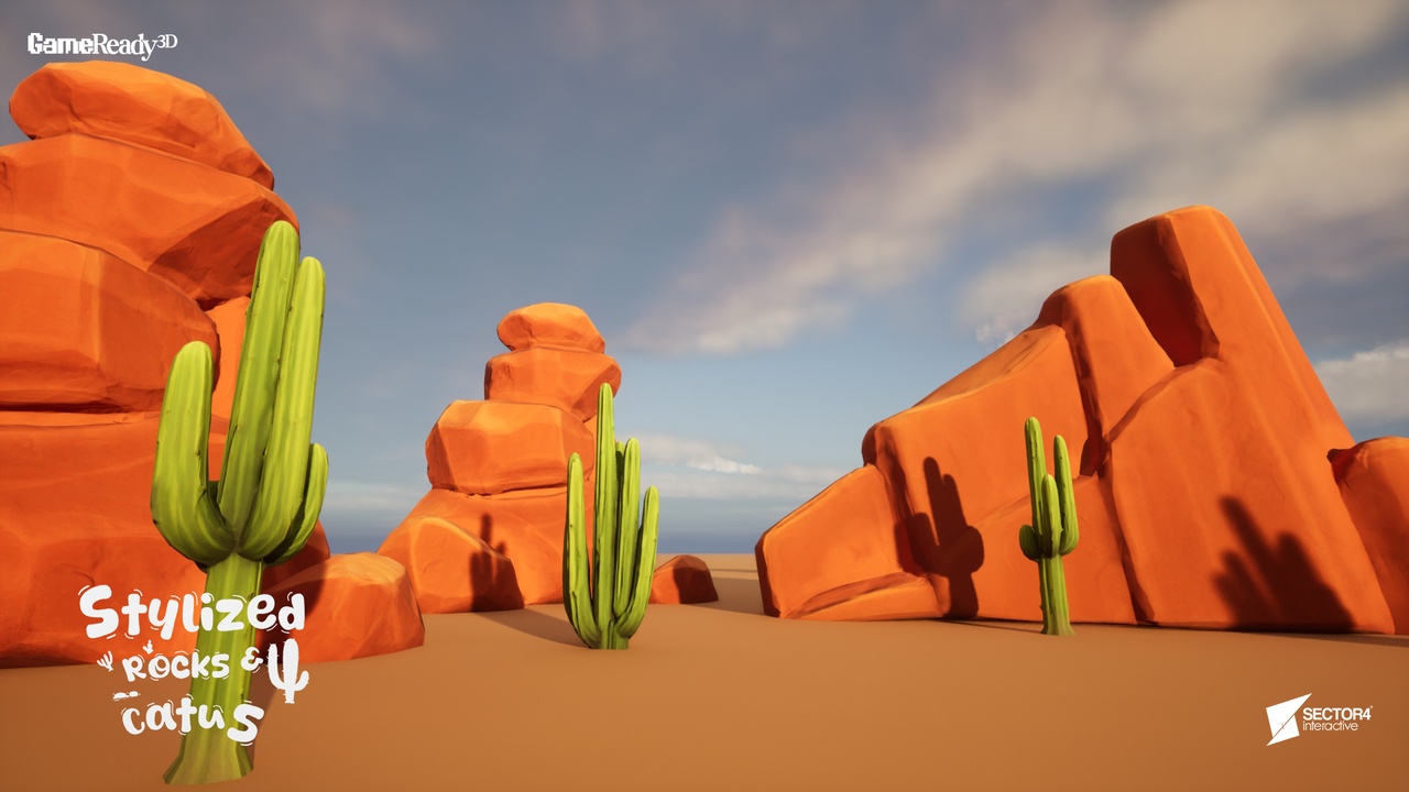 Media 1 for listing Stylized Rocks & Cactus – Free Environment Props
