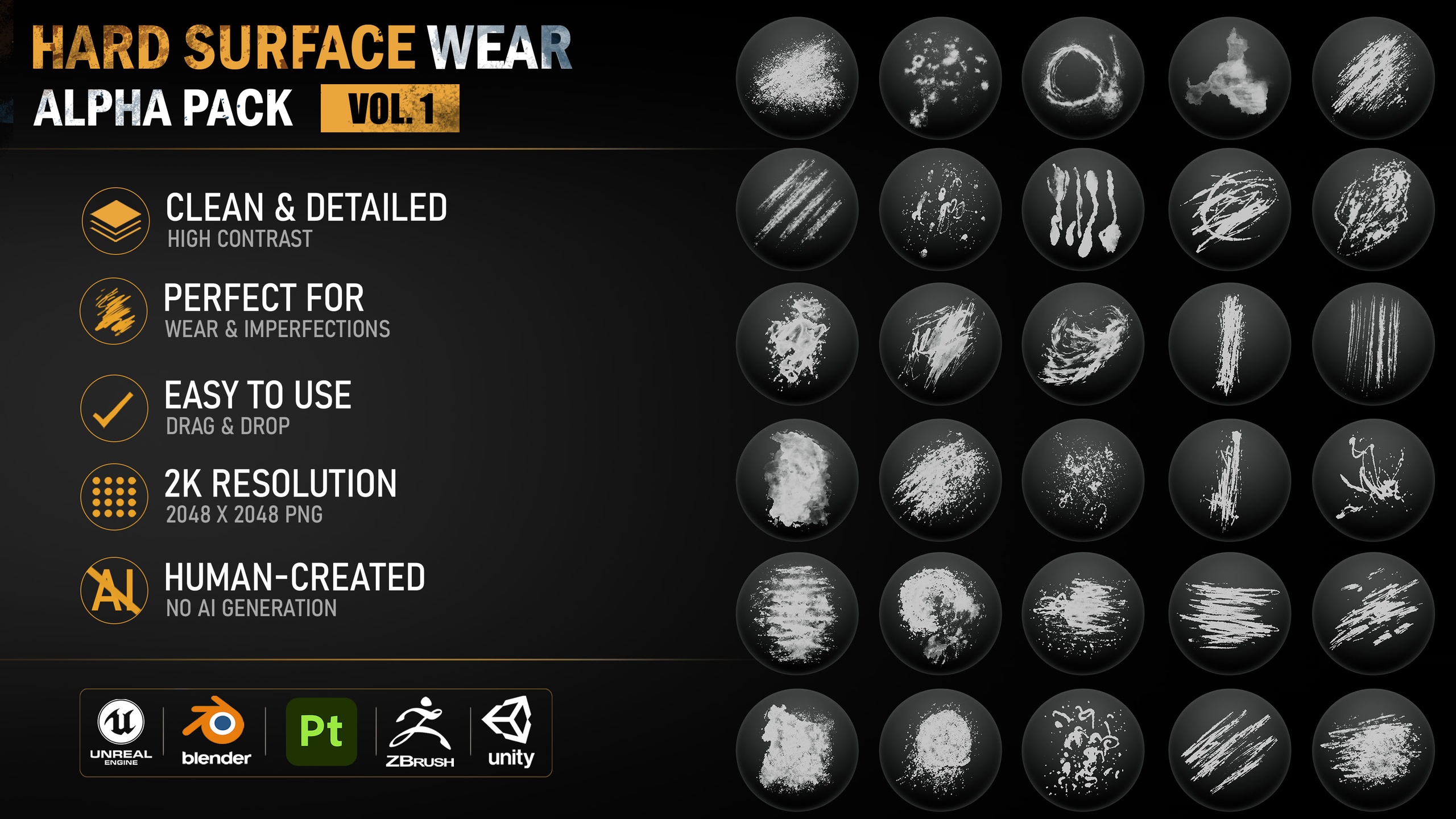 Media 1 for listing Hard Surface Wear Alpha v1 | High-Resolution Grunge Textures