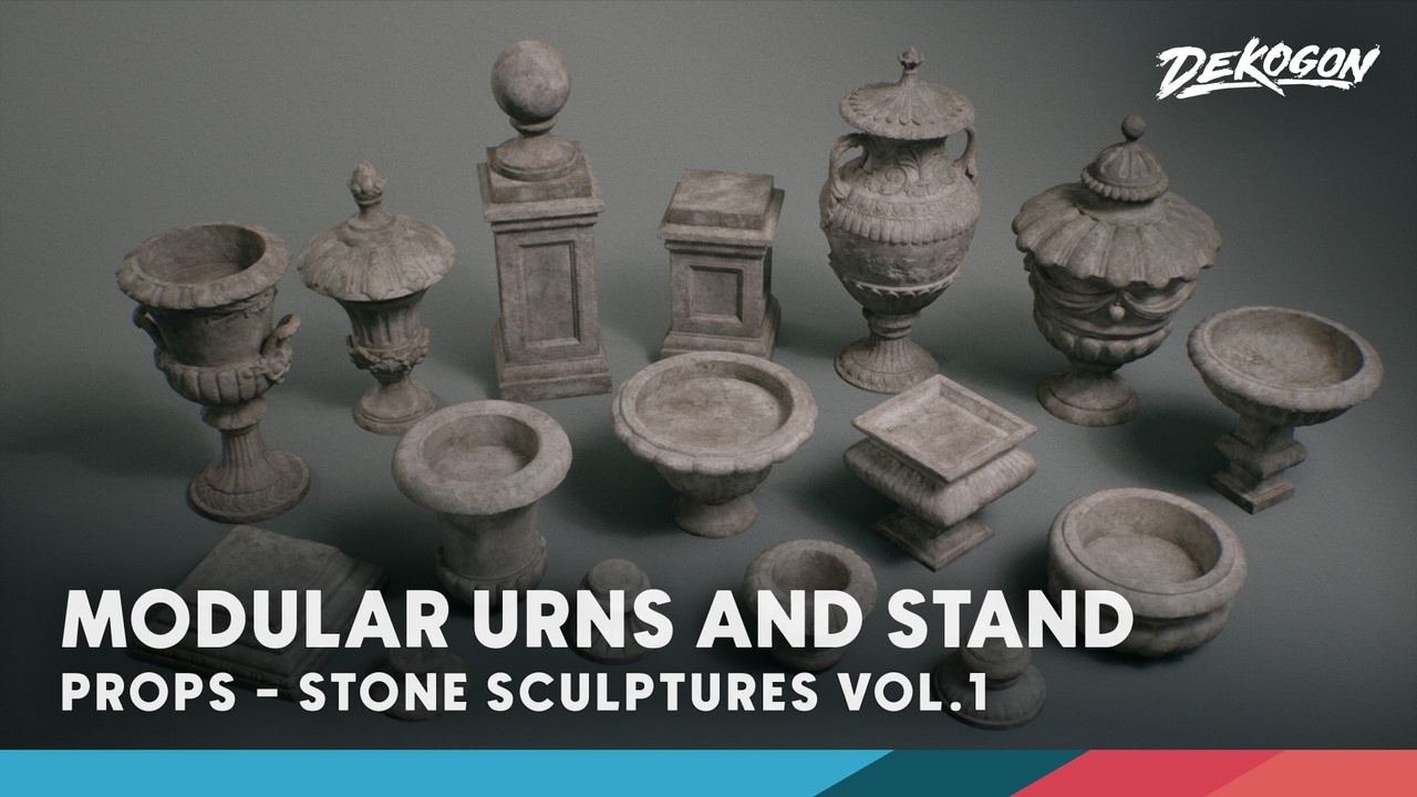 商品 Stone Sculptures VOL.l - Modular Urns & Stand (Nanite + Low Poly) 的媒体 1