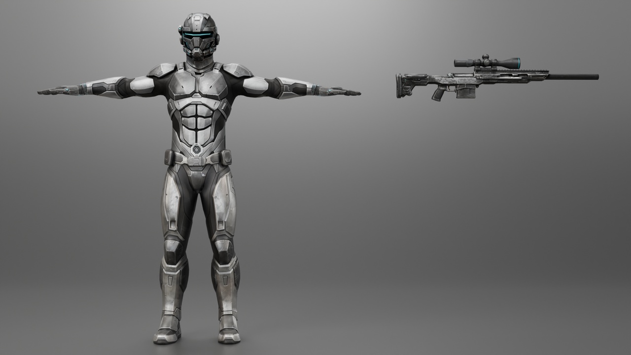 Media 1 for listing Sci Fi Sniper Soldier Rigged