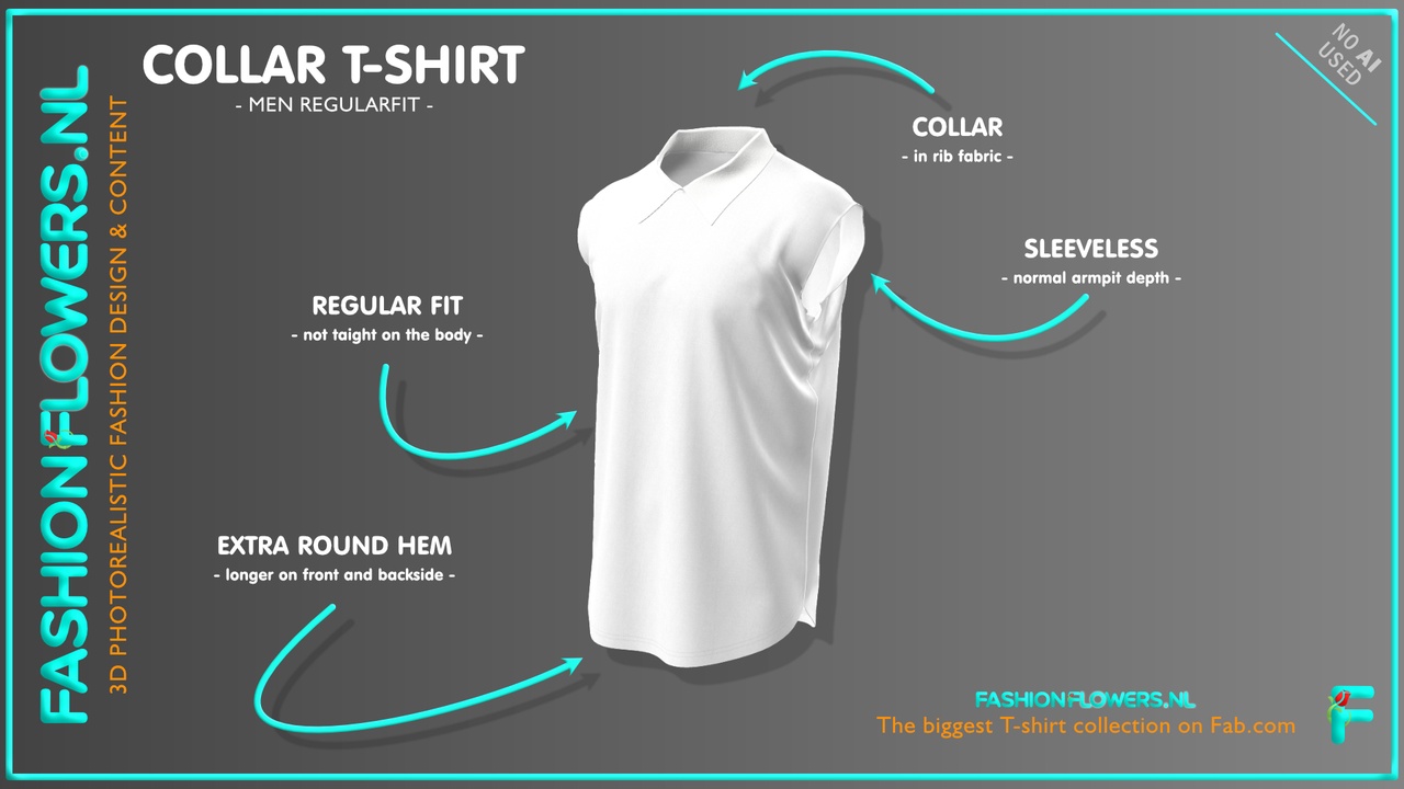 Media 1 for listing White Colour No Sleeves Collar T-shirt | Extra Round Hem Tshirt | Sleevless Polo