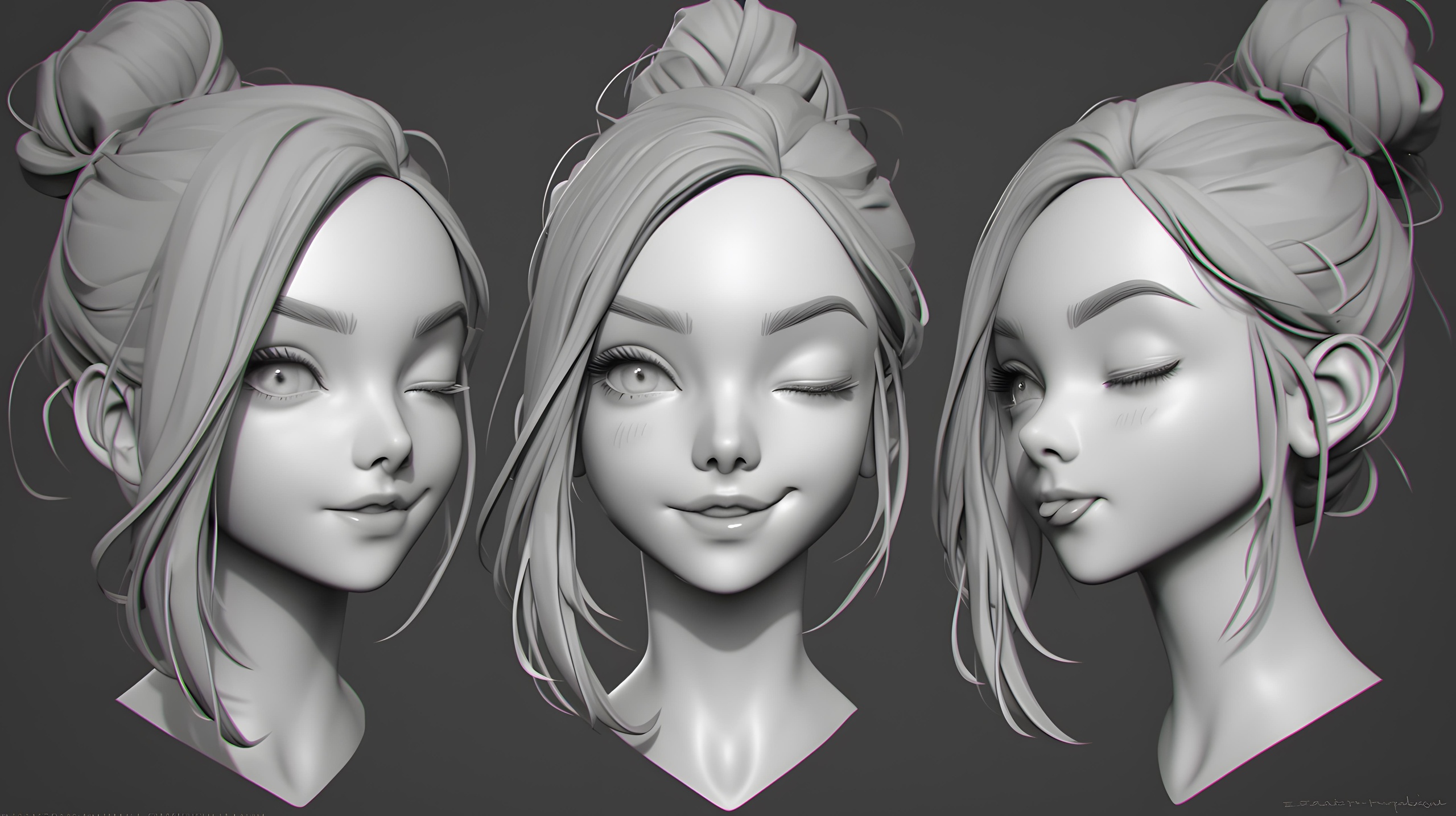 Media 1 for listing Original woman facial head sculpture details character design