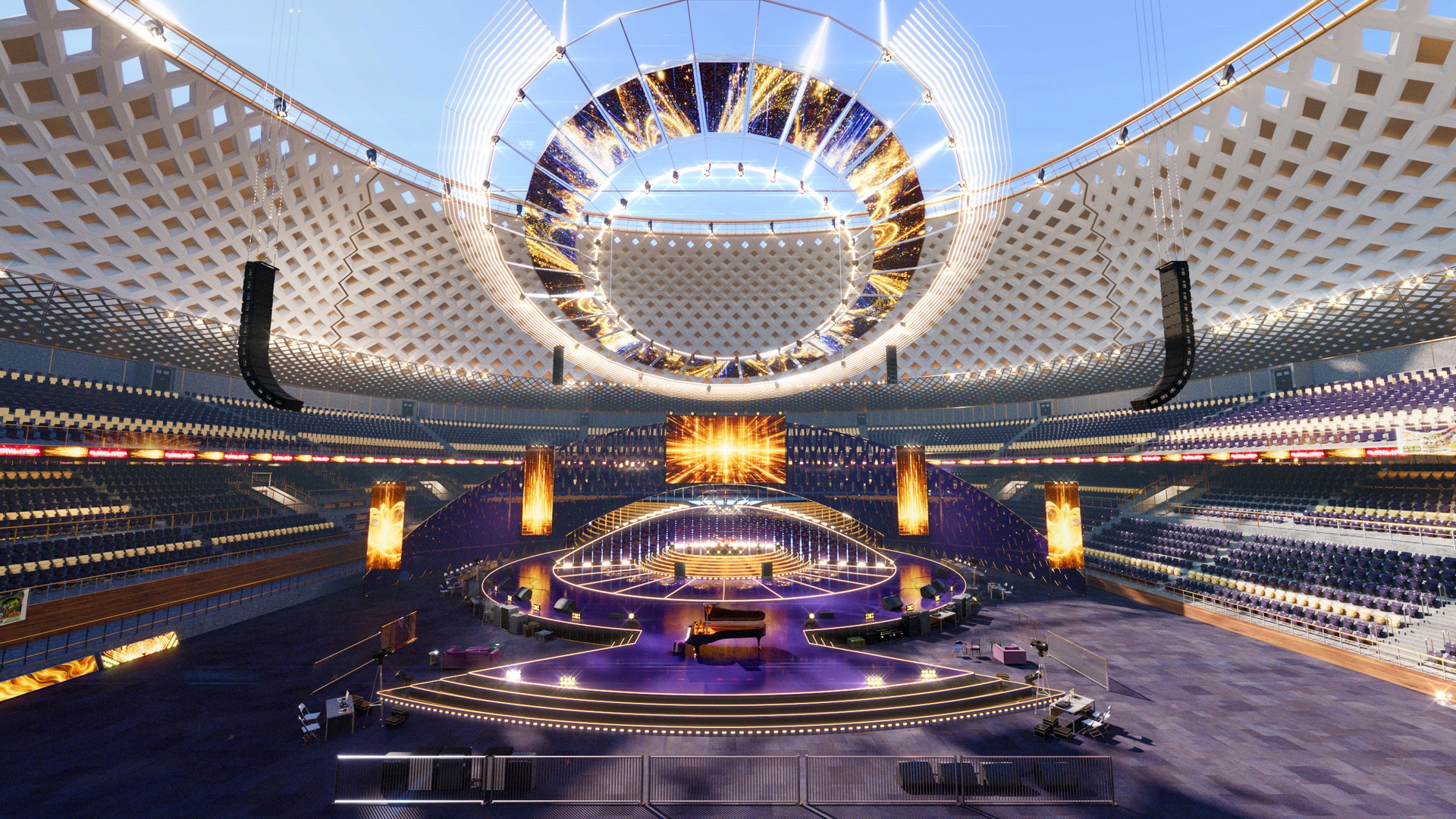 Media 1 for listing Golden Concert Arena Stadium 3D Model - Futuristic Environment with Stage, Props