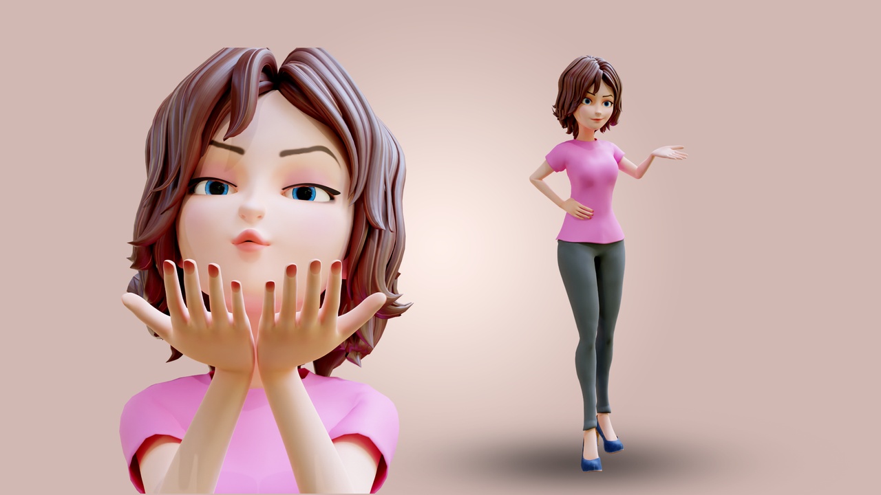 商品 Cartoon Woman Rigged 3D model Low-poly 3D model 的媒体 1