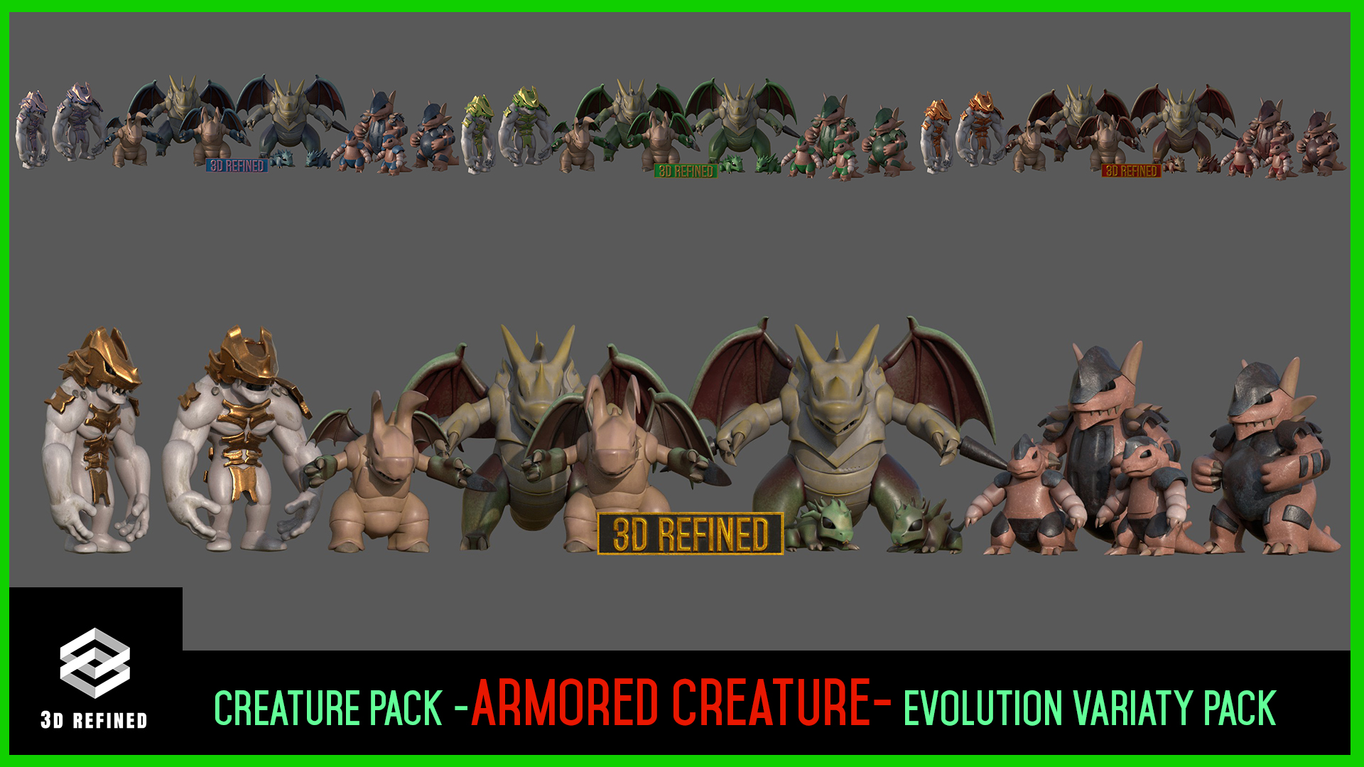 Game ready Creatures- Armored Monsters- evolution variety bundle | Fab