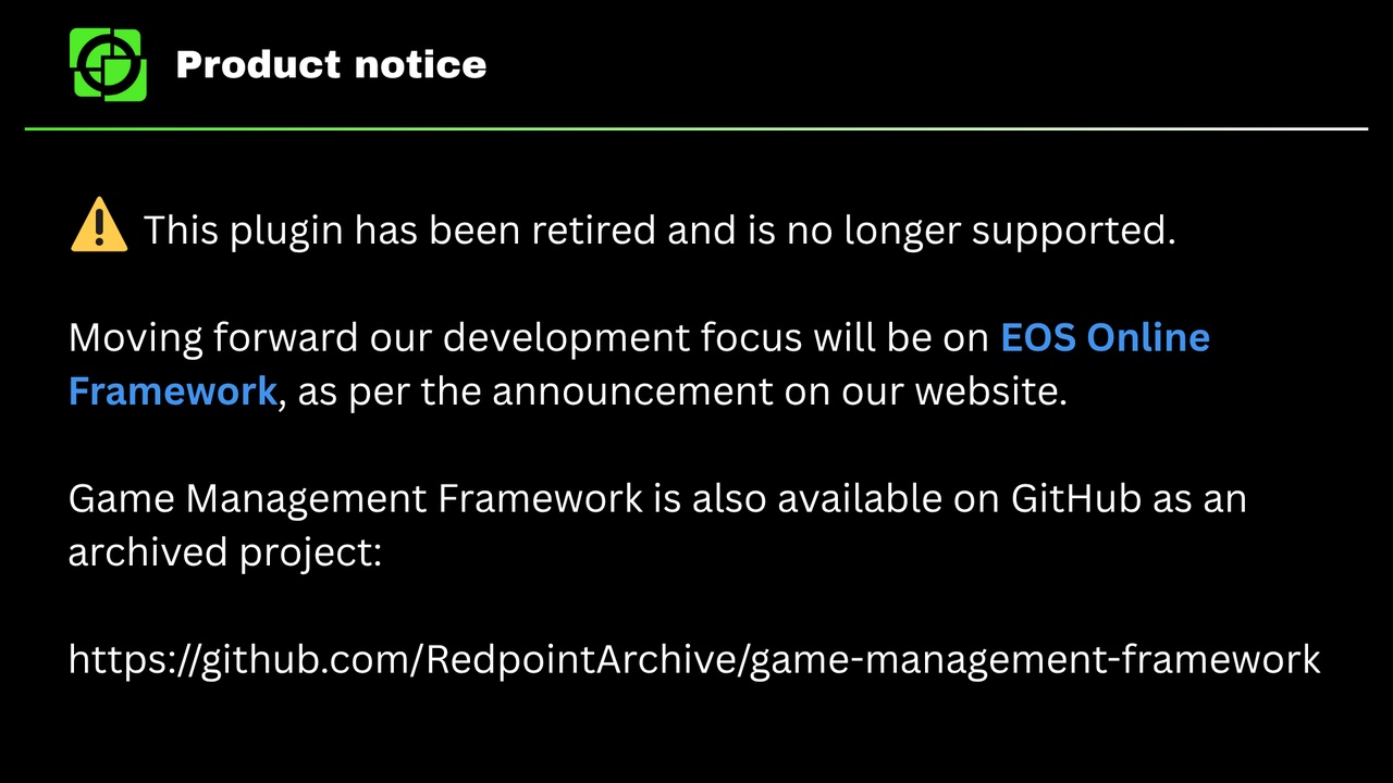 Media 1 for listing Game Management Framework