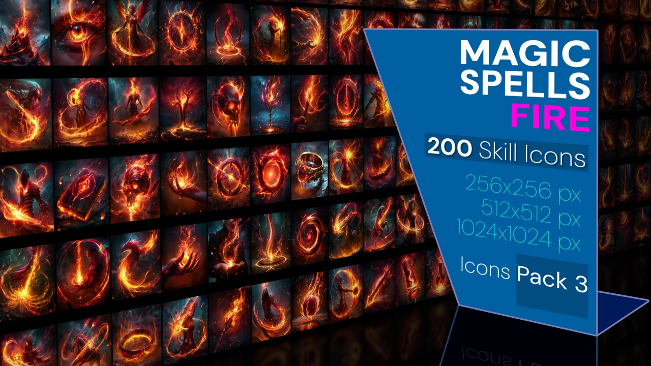 Media 1 for listing 200 Magic Spell Icons Pack 3 - Fire