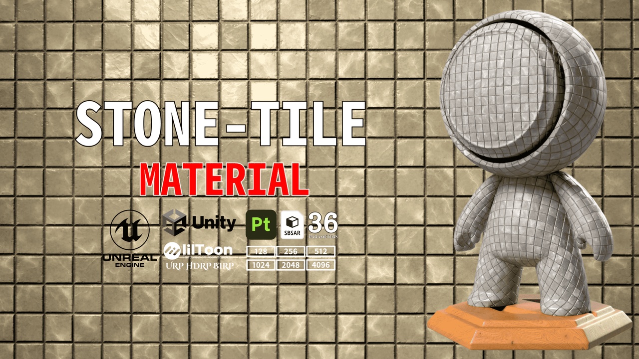 出品039-Stone-Tile-Material【 sbsar / spsm / GLB / Texture / liltoon 】のメディア1