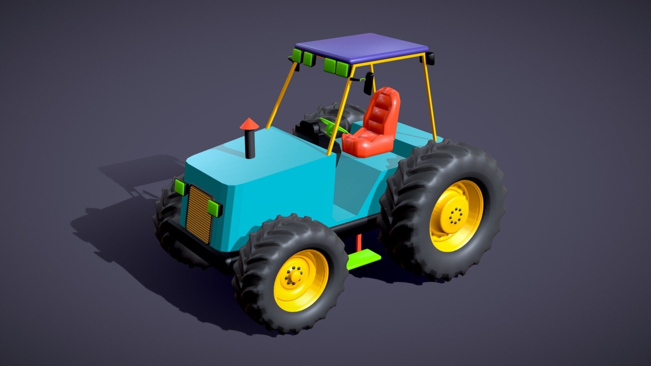 Media 1 for listing Stylized Cartoon Tractor - Low Poly Kids Style