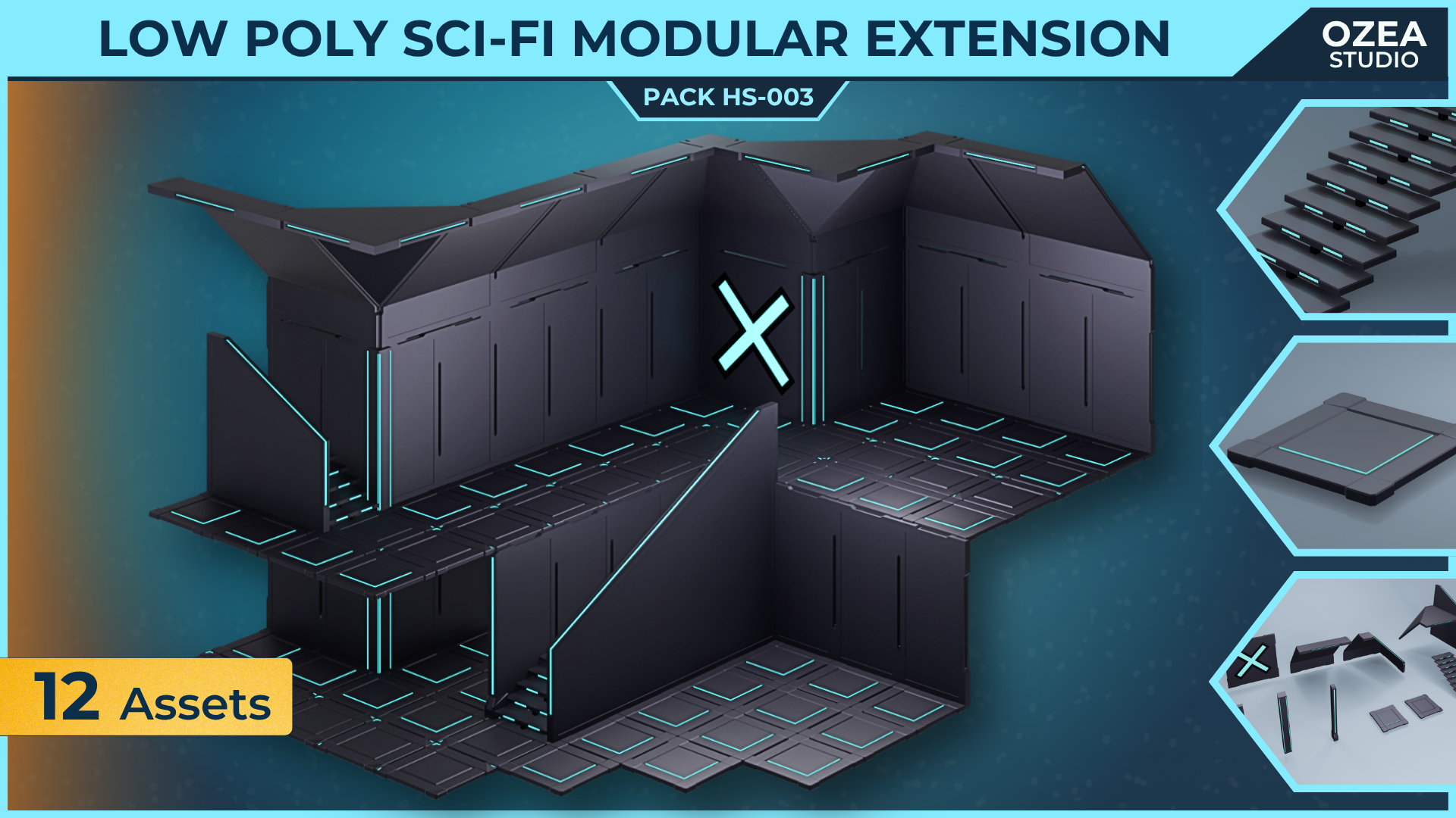 Low Poly Sci-Fi Modular Extension Pack HS-004 | Fab