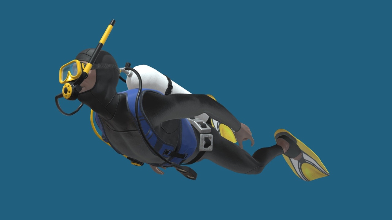 Media 1 for listing Scuba Diver Swimming Male in Full Body Wetsuit - Johnny