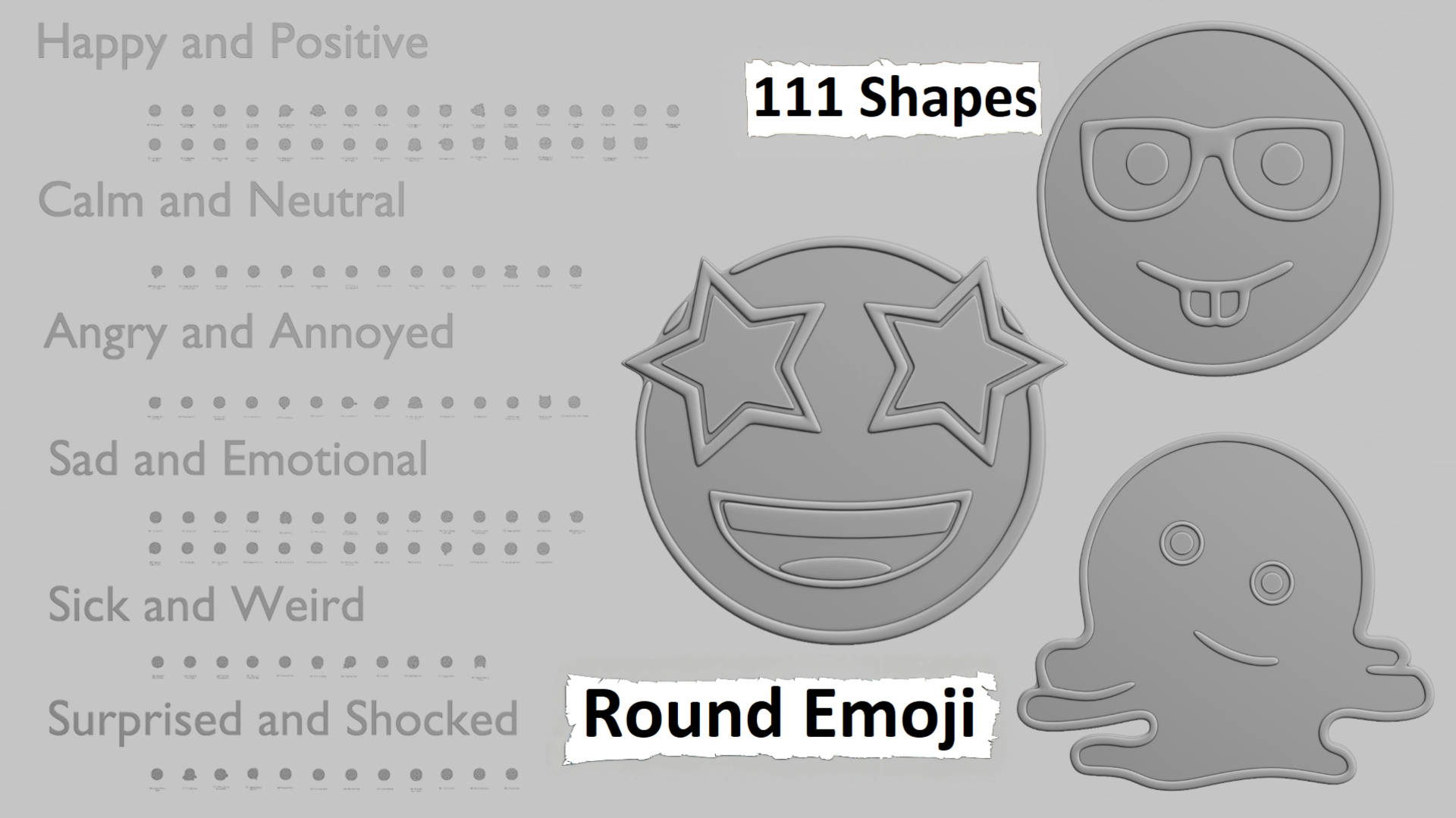 😊 Round Emoji Pack – 3D Printable (111 Unique Emojis) | Fab