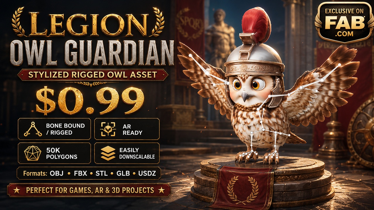 Media 1 for listing Legion Owl Guardian | Stylized Rigged Owl Asset | AR Ready