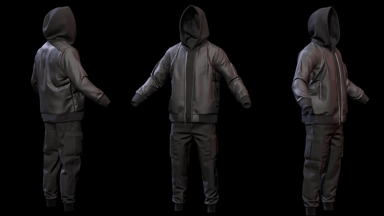 Media 1 for listing Streetwear Outfit 3D Model – Hoodie, Jacket and Cargo Pants