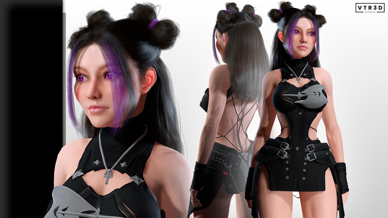 Media 1 for listing Stylized Gothic Female Character Rigged Game-Ready Cyberpunk