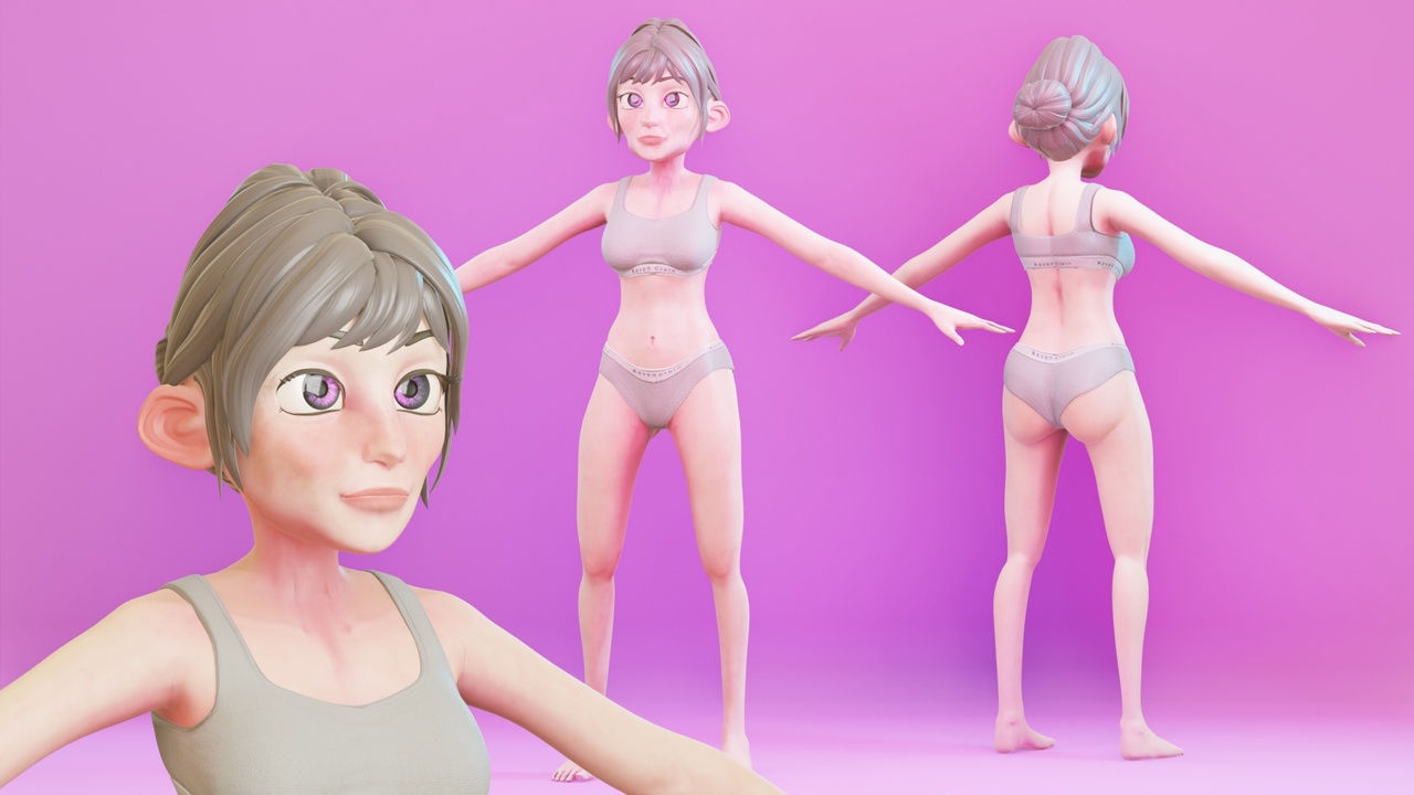 Media 1 for listing Stylized Cartoon Old Woman Rigged Base Mesh 3D Character