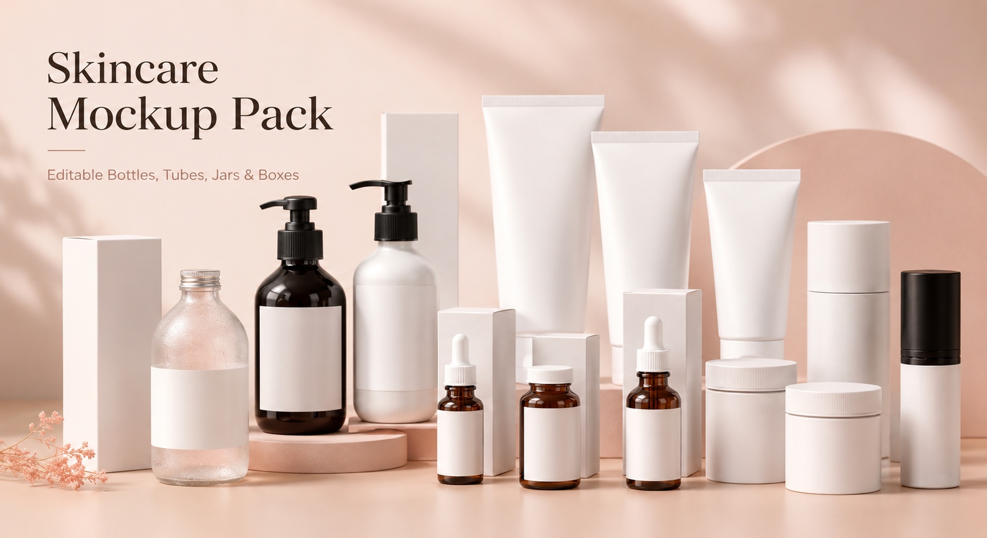 Media 1 for listing Luxury Skincare Packaging Mockup Kit — Bottles, Tubes, Jars & Boxes