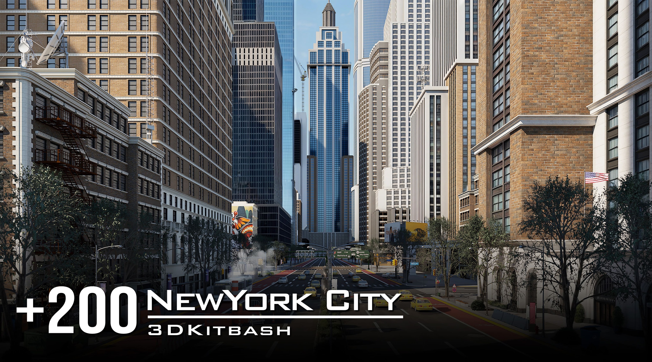 Media 1 for listing New-York City Buildings & Street Environment 3D Asset Kitbash Pack