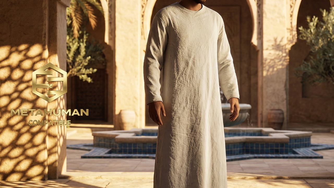 Media 1 for listing Traditional Long Sleeve Thobe Robe in Ivory for Modest Cultural Formal Styling