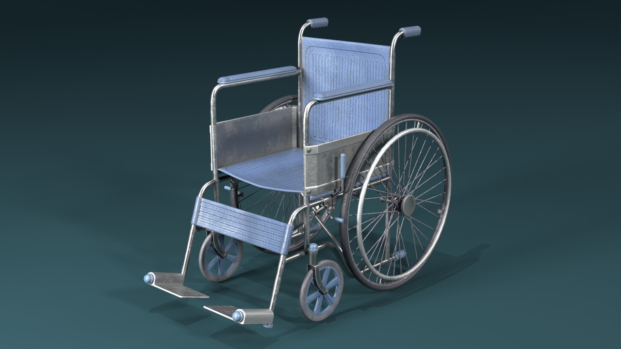 Media 1 for listing Wheelchair – Classic Steel Hospital Wheelchair (PBR, Rolling Wheels Rig)