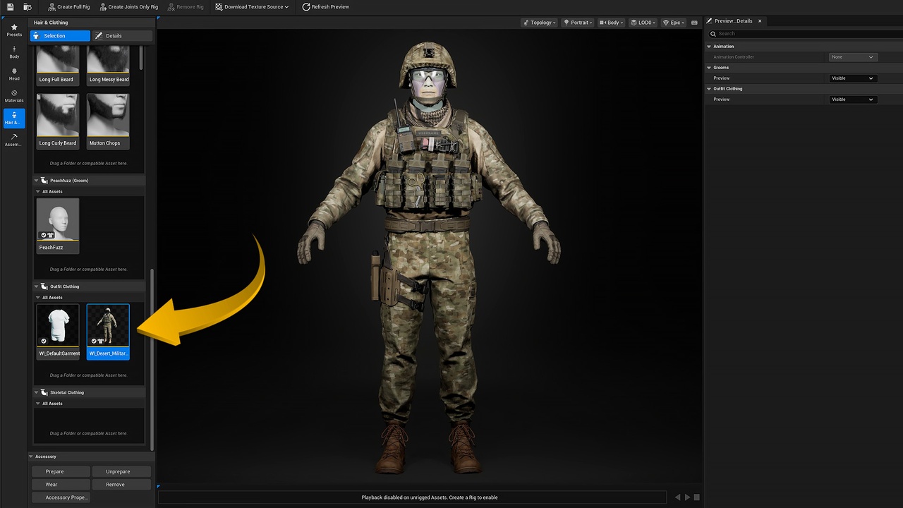 Media 1 for listing Desert Military Outfit 02 - Metahuman
