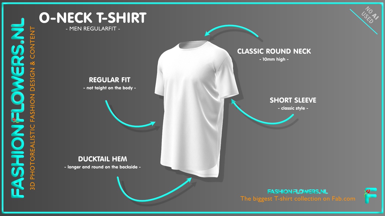 Media 1 for listing White Colour Short Sleeve Ducktail Tshirt | Classic Round Neck | Longer Backside