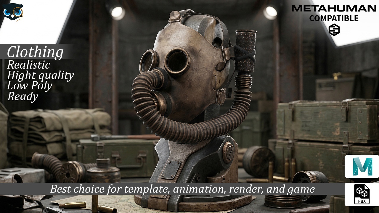 Media 1 for listing Post-Apocalyptic Survival Gas Mask MetaHuman Compatible