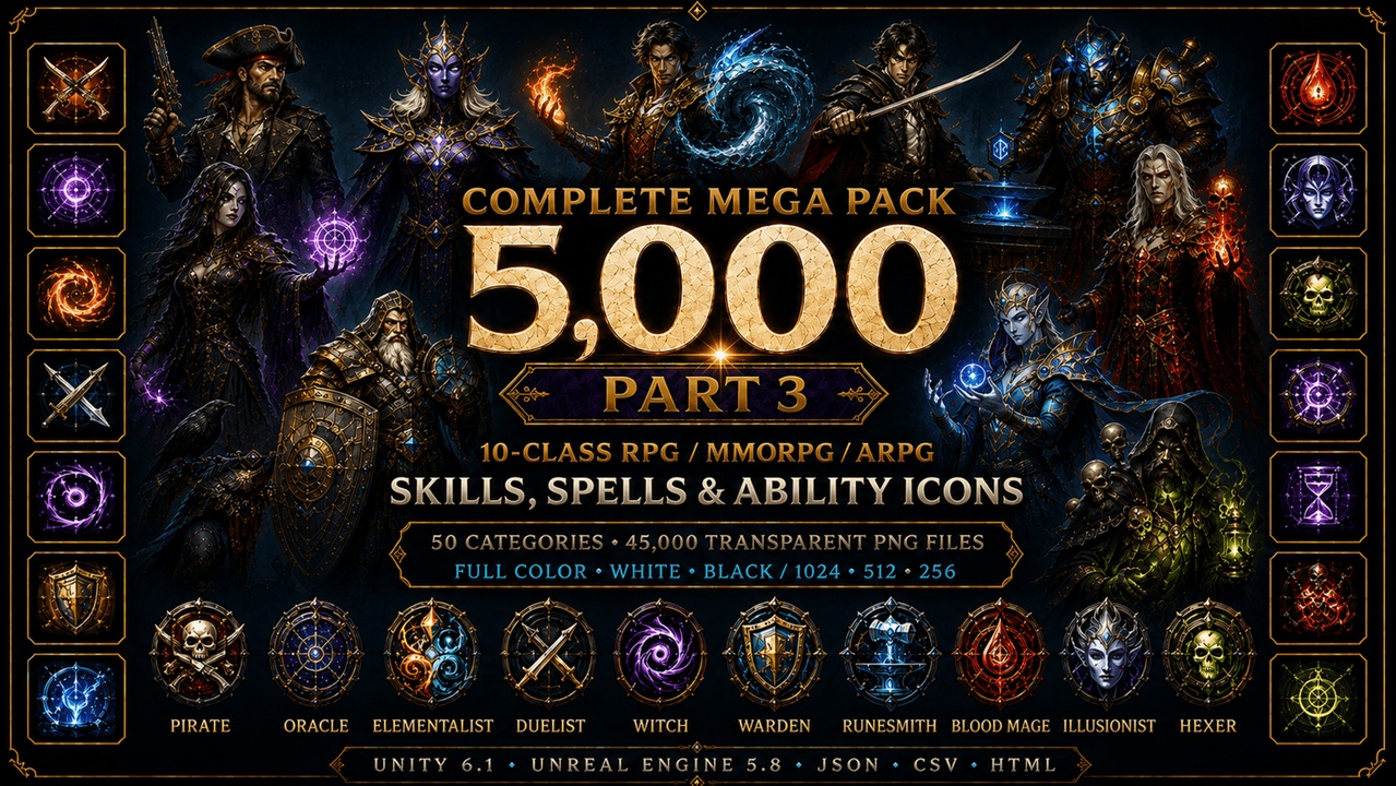 Media 1 for listing 5,000 RPG MMORPG Skills, Spells & Ability Icons | 10-Class Mega Pack | PART 3