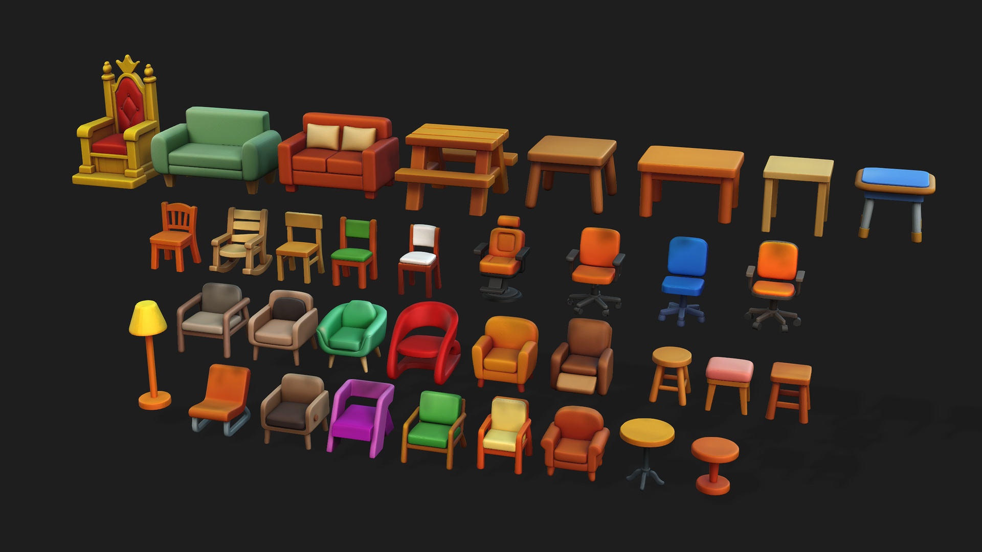 Media 1 for listing Stylized Furniture Pack 2 | Chairs, Sofas, Tables, Stools & Throne