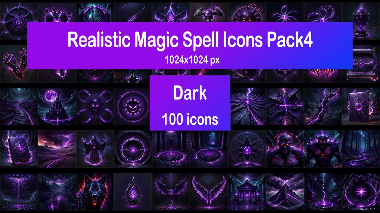 Media 1 for listing Realistic Magic Spell Icons Pack4 - Dark