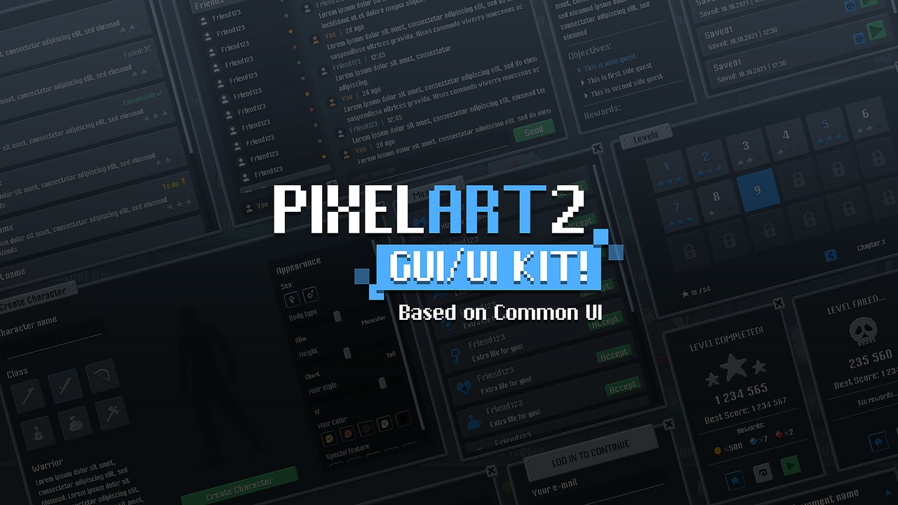 Media 1 for listing Pixel Art GUI 2 - CommonUI / Main Menu / Full UI set