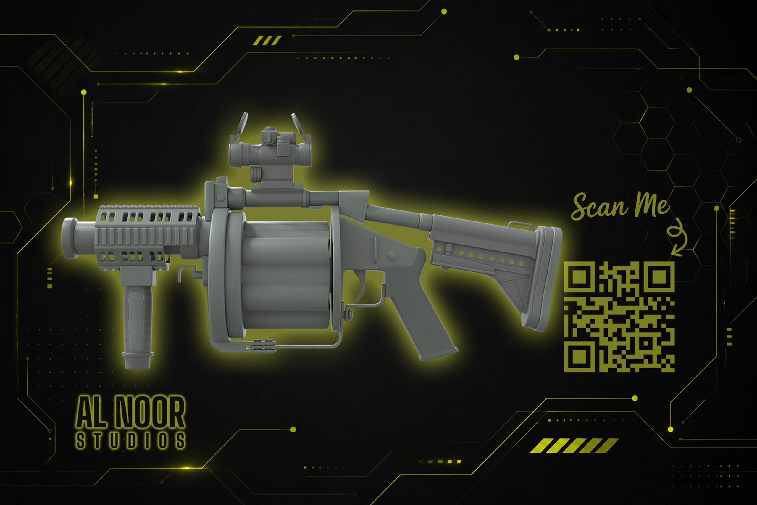 Media 1 for listing 3D Model – Tactical 6-Shot Grenade Launcher with Optics"