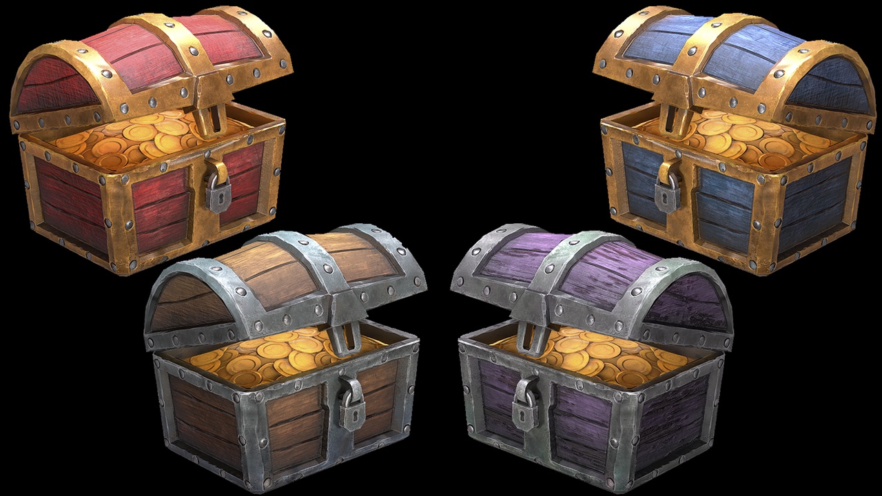 Media 1 for listing Chest Stylized Treasure Gold Coins Coin Pirate Set