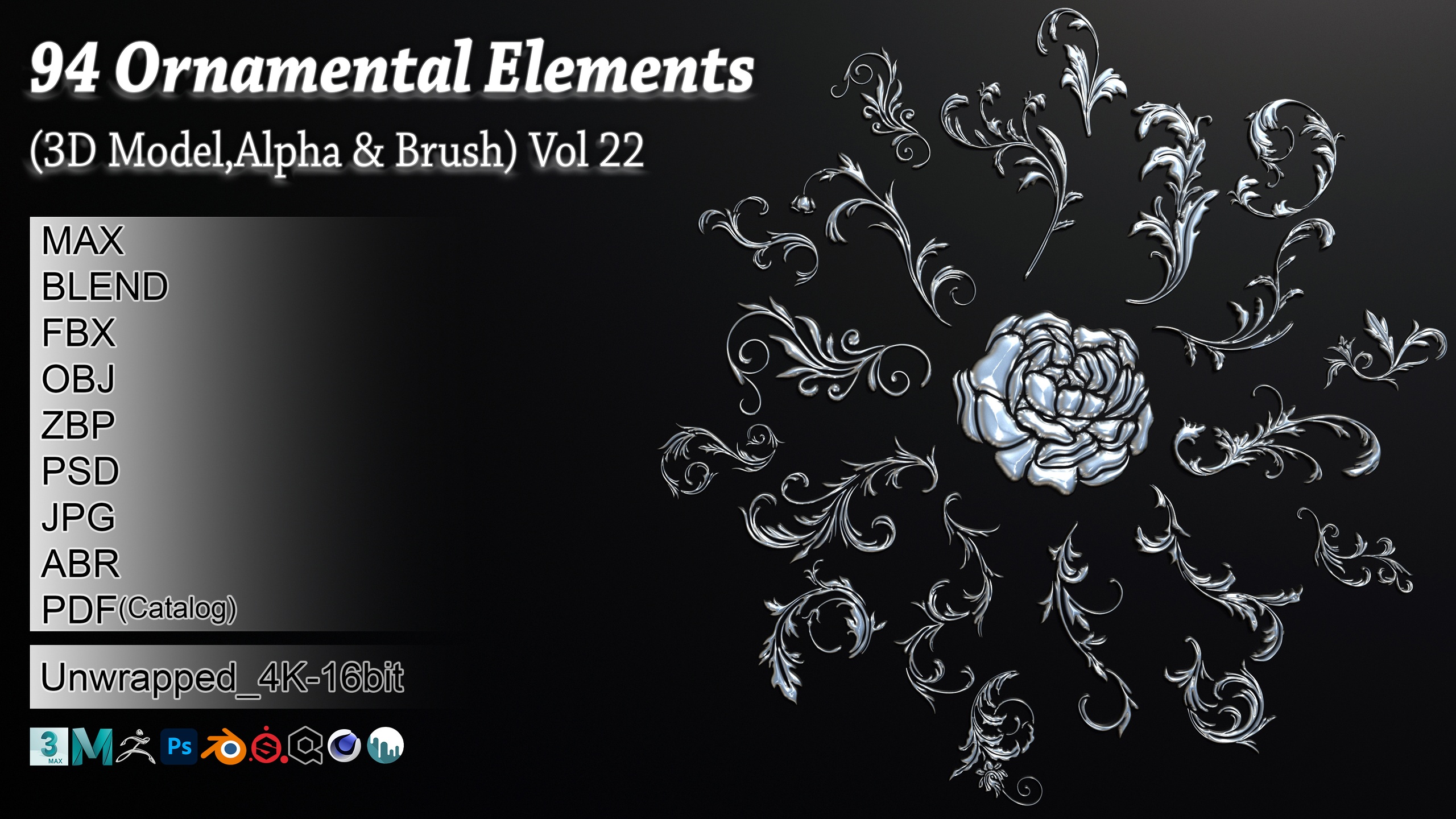 Media 1 for listing 94 Ornamental Elements Brush + Alpha + 3D Model Vol 22