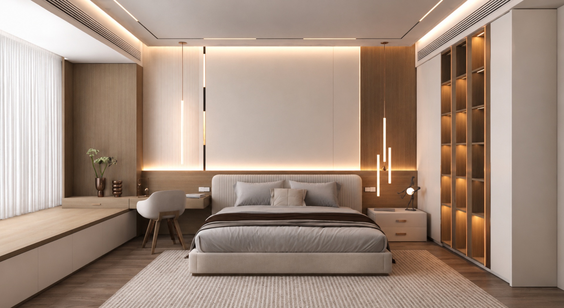 Media 1 for listing Modern Japandi Master Bedroom Interior PBR Scene | Ready for Rendering