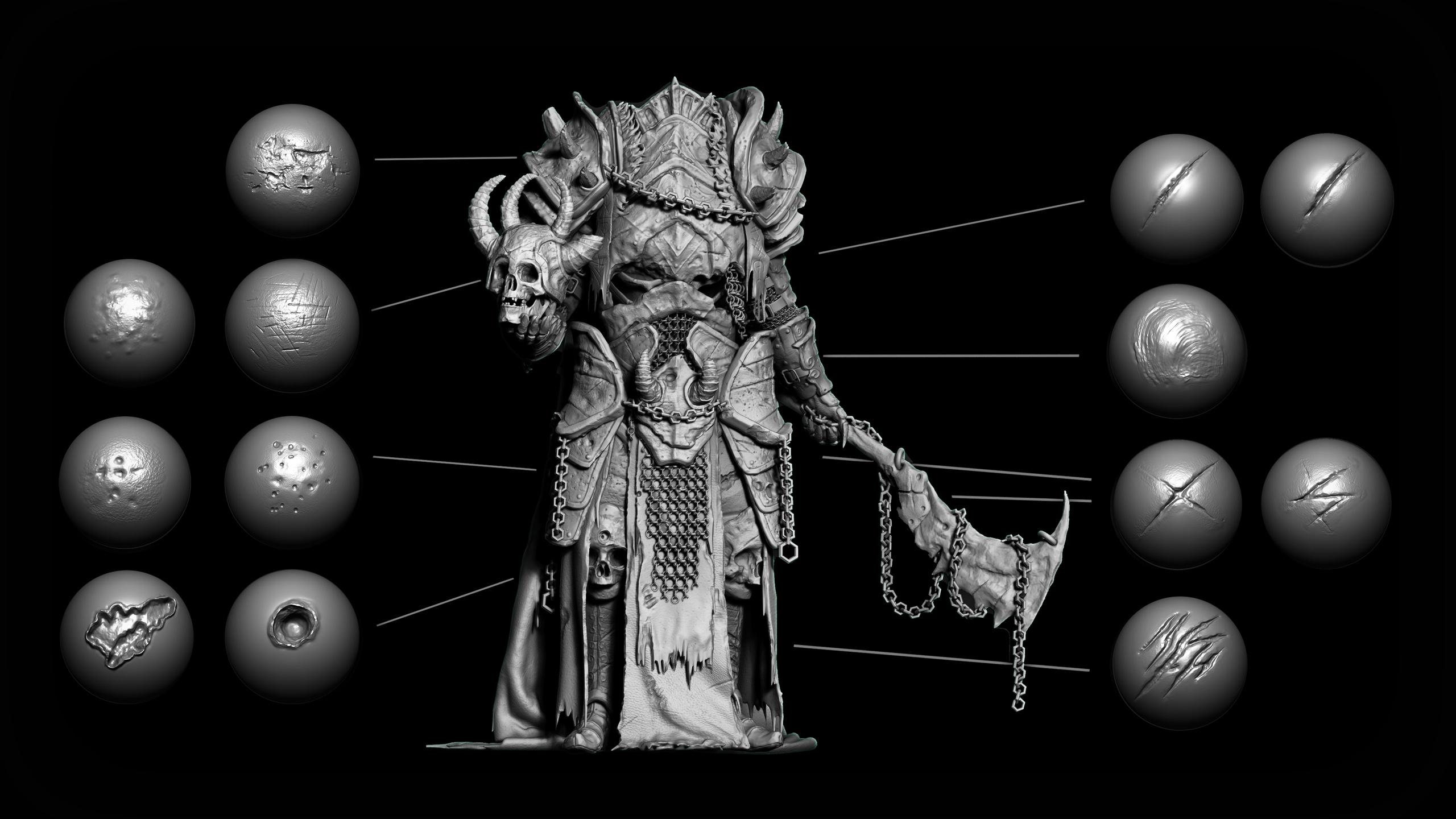 Media 1 for listing Zbrush + Blender - 40 Metal Damage Brushes