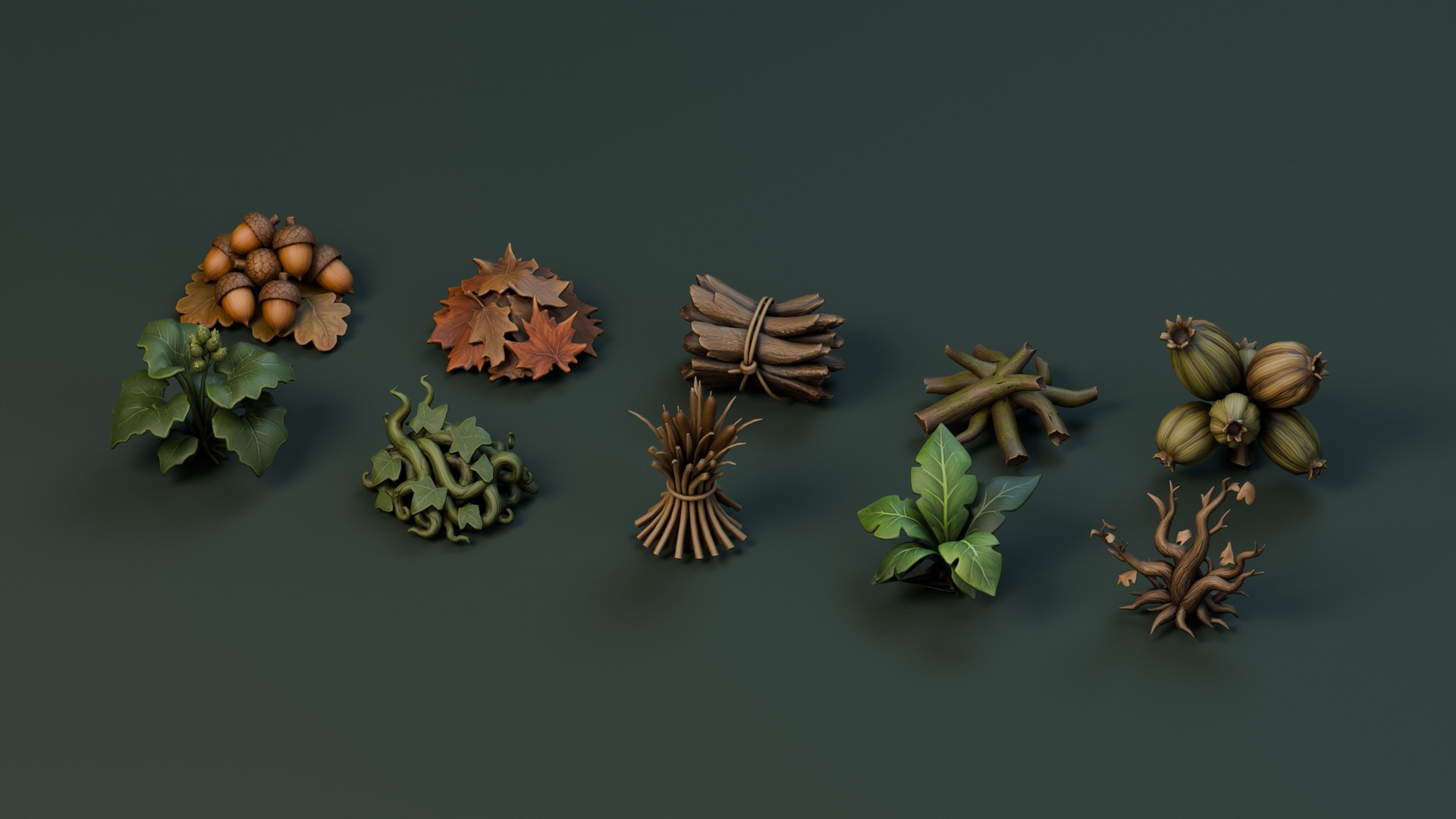 Media 1 for listing Stylized Flora & Pinecones Pack – 10 Models