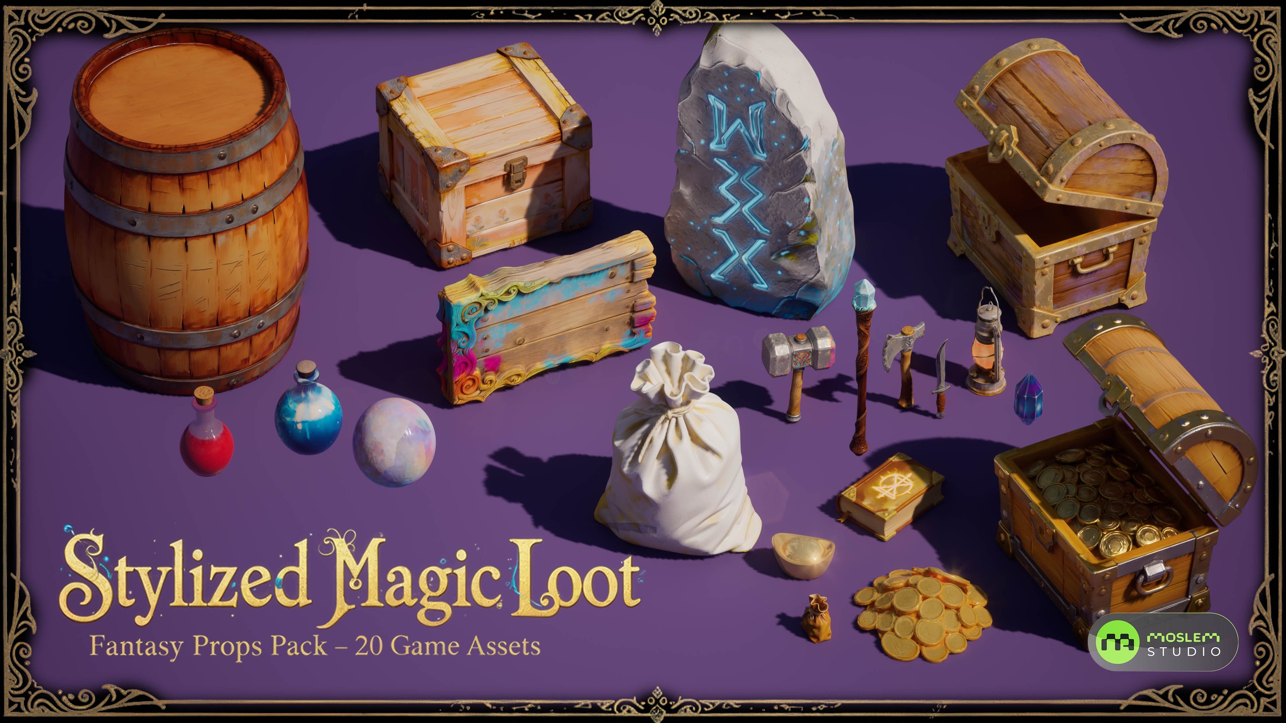 Media 1 for listing Stylized Magic Loot & Fantasy Props Pack – 20 Assets