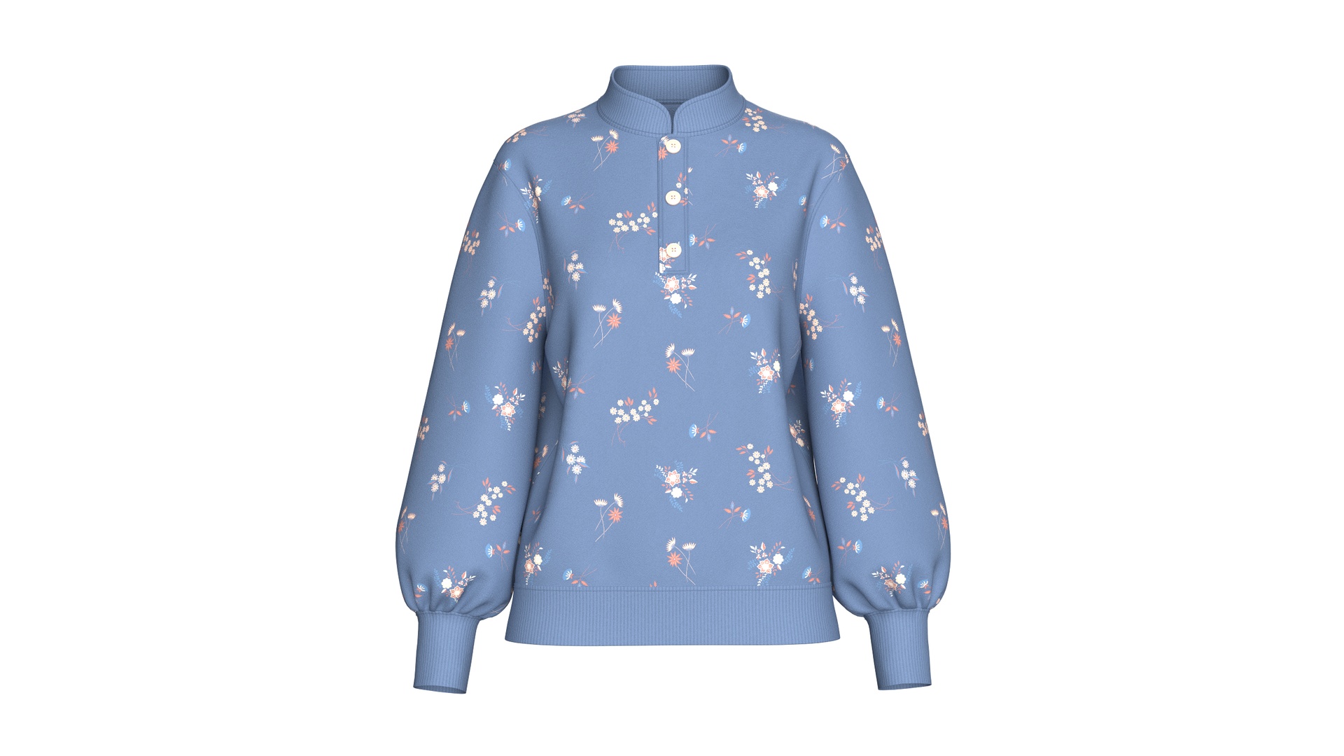 Media 1 for listing Girls Mandarin Collar Floral Printed Sweatshirt | High Poly