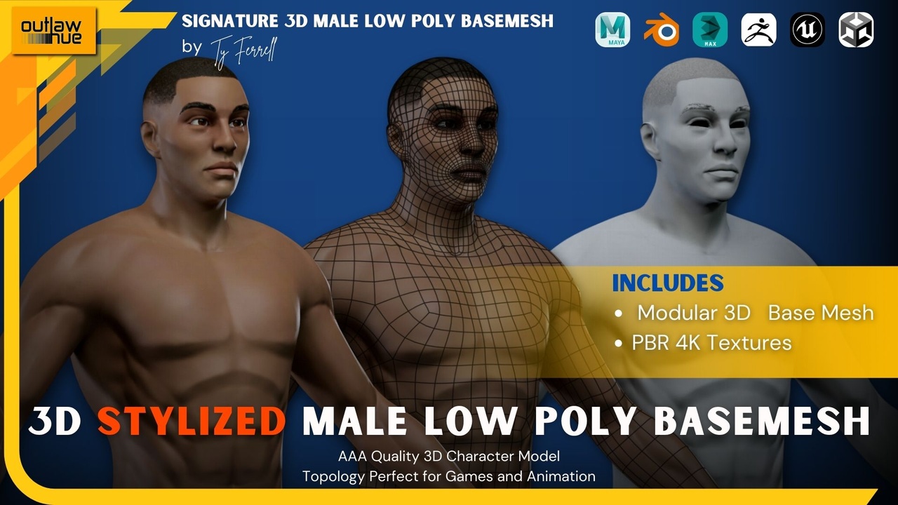 Media 1 for listing 3D Stylized Low Poly  Modular Character Basemesh