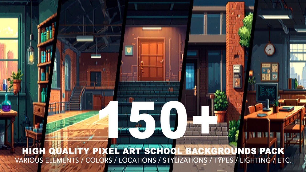 Media 1 for listing 150+ SCHOOL PIXEL ART BACKGROUNDS